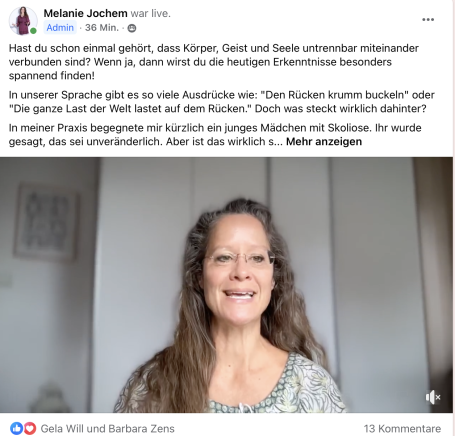 Melanie Jochem vor der Kamera, bereit für das Mittwochs-Live in ihrer Facebook-Gruppe